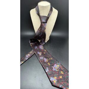 Master Man Floral Bird Red Blue Green Gold Silk Tie 60"
